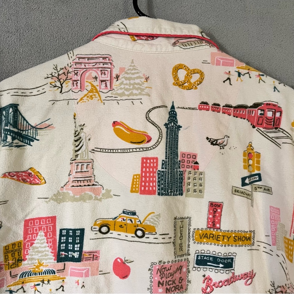 Nick & Nora Womens New York City Scenes Pajama Shirt Cotton Sz L Button Up Top - Picture 11 of 12